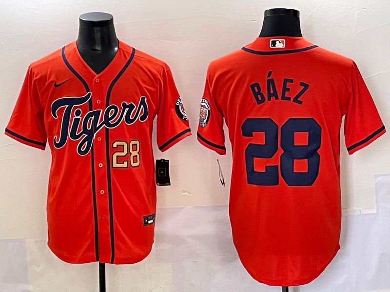 Men 2025 Detroit Tigers #28 Baez Orange Game Nike MLB Jersey style 4